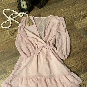 Cottagecore pink sheer long sleeve dress